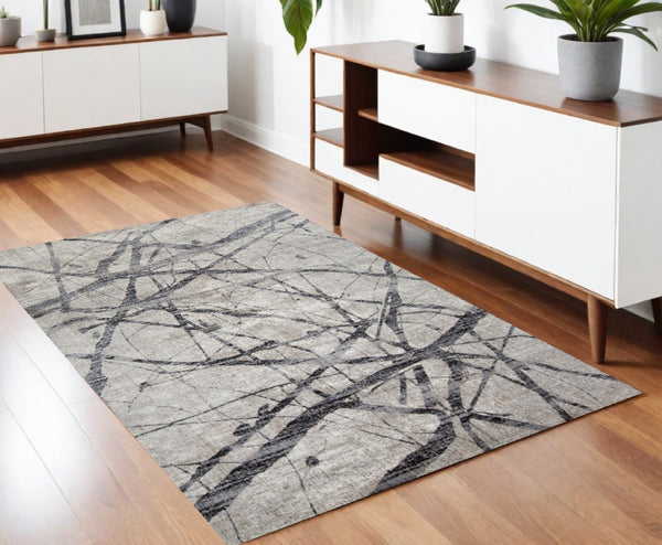 HomeRoots 4' Taupe Gray and Ivory Abstract Area Rug - Durable, Stain-Resistant Design for Modern Spaces 4' X 6' 512099