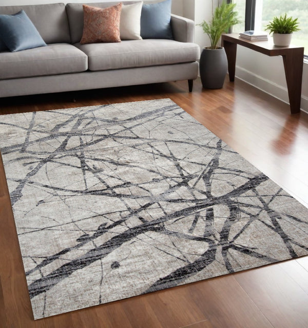 HomeRoots 4' Taupe Gray and Ivory Abstract Area Rug - Durable, Stain-Resistant Design for Modern Spaces 5' X 8' 512100