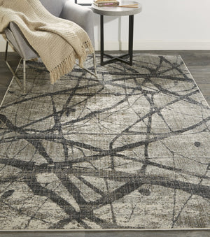 HomeRoots 4' Taupe Gray and Ivory Abstract Area Rug - Durable, Stain-Resistant Design for Modern Spaces 7' X 10' 512101