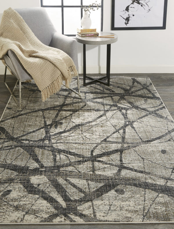 HomeRoots 4' Taupe Gray and Ivory Abstract Area Rug - Durable, Stain-Resistant Design for Modern Spaces 8' X 11' 512102