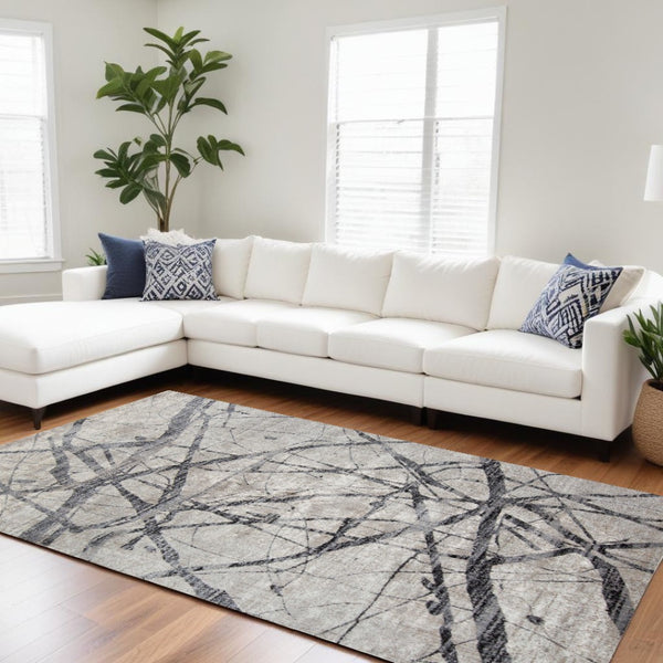 HomeRoots 4' Taupe Gray and Ivory Abstract Area Rug - Durable, Stain-Resistant Design for Modern Spaces 8' X 11' 512102
