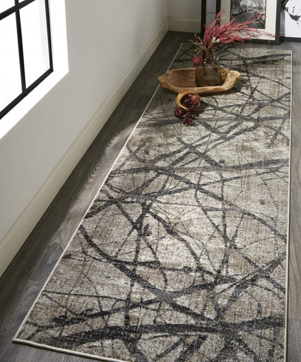 HomeRoots 4' Taupe Gray and Ivory Abstract Area Rug - Durable, Stain-Resistant Design for Modern Spaces 8' Runner 512104