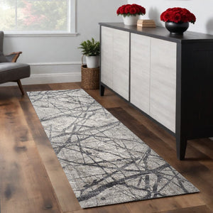 HomeRoots 4' Taupe Gray and Ivory Abstract Area Rug - Durable, Stain-Resistant Design for Modern Spaces 8' Runner 512104
