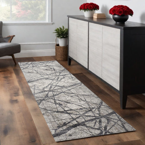 HomeRoots 4' Taupe Gray and Ivory Abstract Area Rug - Durable, Stain-Resistant Design for Modern Spaces 8' Runner 512104