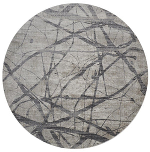 HomeRoots 4' Taupe Gray and Ivory Abstract Area Rug - Durable, Stain-Resistant Design for Modern Spaces 9' Round 512105