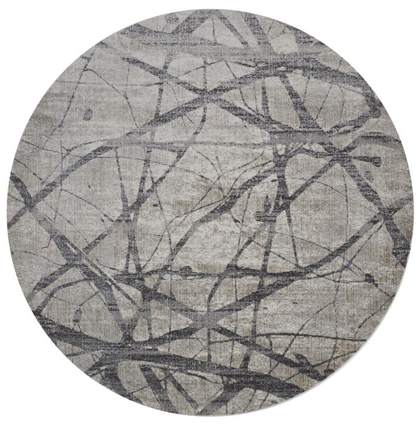 HomeRoots 4' Taupe Gray and Ivory Abstract Area Rug - Durable, Stain-Resistant Design for Modern Spaces 9' Round 512105