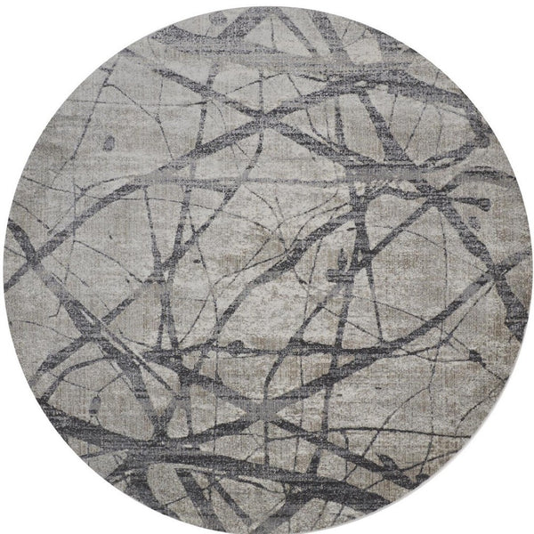 HomeRoots 4' Taupe Gray and Ivory Abstract Area Rug - Durable, Stain-Resistant Design for Modern Spaces 9' Round 512105