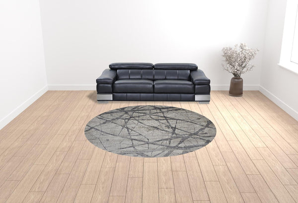 HomeRoots 4' Taupe Gray and Ivory Abstract Area Rug - Durable, Stain-Resistant Design for Modern Spaces 9' Round 512105