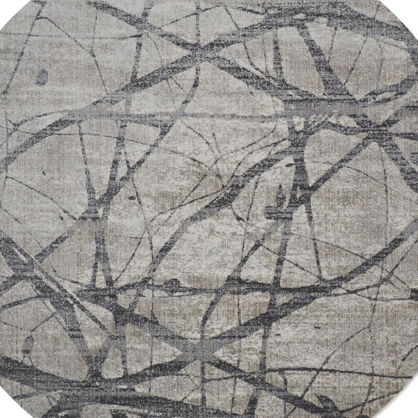 HomeRoots 4' Taupe Gray and Ivory Abstract Area Rug - Durable, Stain-Resistant Design for Modern Spaces 9' Round 512105