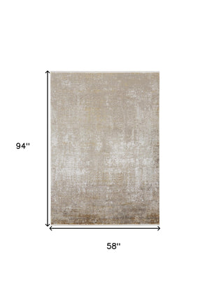Homeroots 5' X 8' Taupe Ivory And Gold Abstract Area Rug With Fringe Taupe,Ivory,Gold Viscose 512107