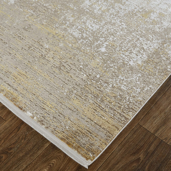 HomeRoots 3' Gold and Ivory Abstract Area Rug - Distressed Design with Decorative Fringe for Stylish Interiors 7' X 10' 512108