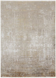 Area Rugs - Elegant Gold and Ivory Abstract Power Loom Distressed Rug with Timeless Fringe