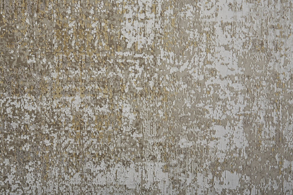 HomeRoots 3' Gold and Ivory Abstract Area Rug - Distressed Design with Decorative Fringe for Stylish Interiors 10' Runner 512111