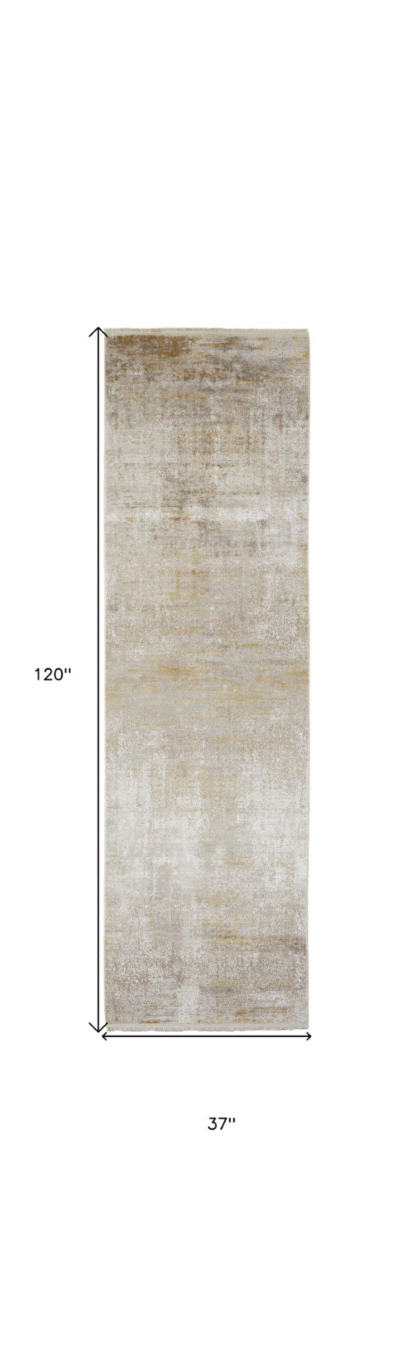 HomeRoots 3' Gold and Ivory Abstract Area Rug - Distressed Design with Decorative Fringe for Stylish Interiors 10' Runner 512111