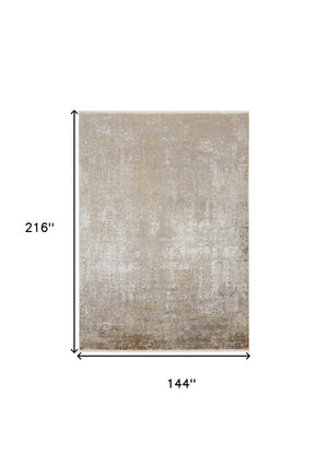 HomeRoots 3' Gold and Ivory Abstract Area Rug - Distressed Design with Decorative Fringe for Stylish Interiors 12' X 18' 512112