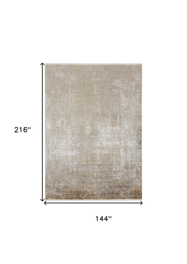 HomeRoots 3' Gold and Ivory Abstract Area Rug - Distressed Design with Decorative Fringe for Stylish Interiors 12' X 18' 512112
