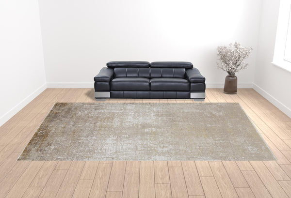 Homeroots 12' X 18' Taupe Ivory And Gold Abstract Power Loom Distressed Area Rug Taupe,Ivory,Gold Viscose 512112