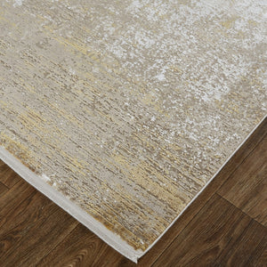 HomeRoots 3' Gold and Ivory Abstract Area Rug - Distressed Design with Decorative Fringe for Stylish Interiors 13' X 20' 512113
