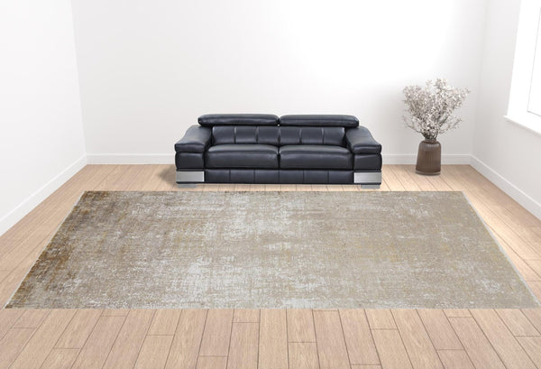 HomeRoots 3' Gold and Ivory Abstract Area Rug - Distressed Design with Decorative Fringe for Stylish Interiors 13' X 20' 512113