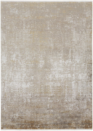 Homeroots 12' X 15' Taupe Ivory And Gold Abstract Area Rug With Fringe Taupe,Ivory,Gold Viscose 512114