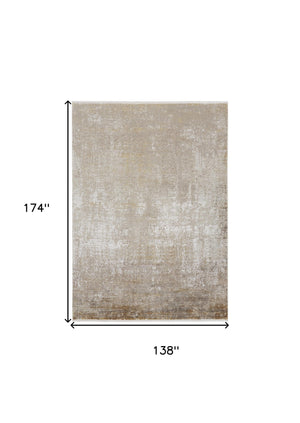 Homeroots 12' X 15' Taupe Ivory And Gold Abstract Area Rug With Fringe Taupe,Ivory,Gold Viscose 512114