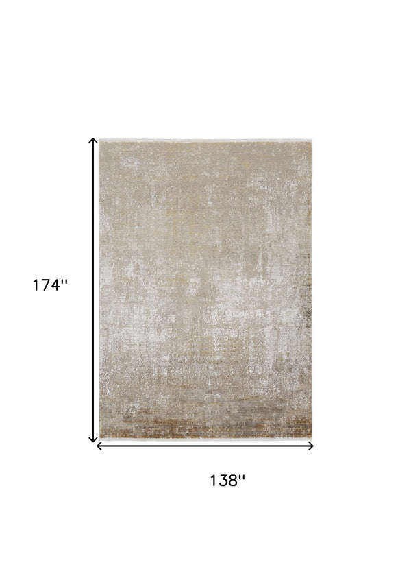 Homeroots 12' X 15' Taupe Ivory And Gold Abstract Area Rug With Fringe Taupe,Ivory,Gold Viscose 512114