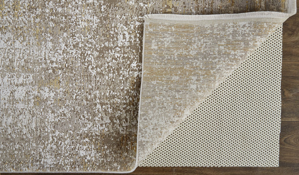 Homeroots 12' X 15' Taupe Ivory And Gold Abstract Area Rug With Fringe Taupe,Ivory,Gold Viscose 512114