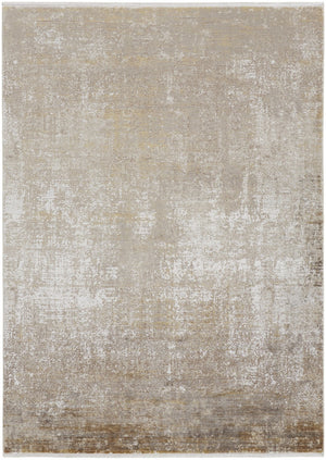 HomeRoots 3' Gold and Ivory Abstract Area Rug - Distressed Design with Decorative Fringe for Stylish Interiors 2' X 3' 512115