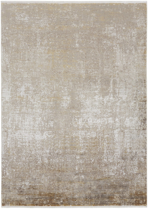HomeRoots 3' Gold and Ivory Abstract Area Rug - Distressed Design with Decorative Fringe for Stylish Interiors 2' X 3' 512115