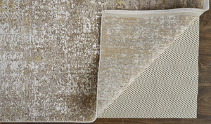 HomeRoots 3' Gold and Ivory Abstract Area Rug - Distressed Design with Decorative Fringe for Stylish Interiors 2' X 3' 512115