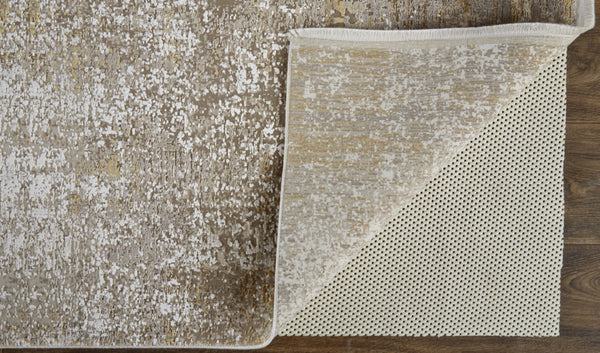 HomeRoots 3' Gold and Ivory Abstract Area Rug - Distressed Design with Decorative Fringe for Stylish Interiors 2' X 3' 512115