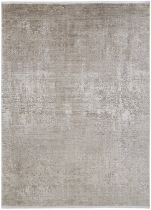 HomeRoots 3' Gold and Ivory Abstract Area Rug - Distressed Design with Decorative Fringe for Stylish Interiors 7' X 10' 512118