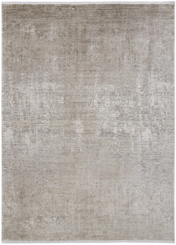 HomeRoots 3' Gold and Ivory Abstract Area Rug - Distressed Design with Decorative Fringe for Stylish Interiors 7' X 10' 512118
