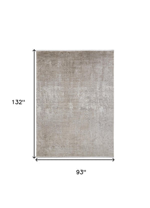 Homeroots 8' X 11' Tan Ivory And Gray Abstract Power Loom Distressed Area Rug With Fringe Tan,Ivory,Gray Viscose 512119