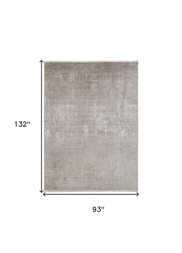Homeroots 8' X 11' Tan Ivory And Gray Abstract Power Loom Distressed Area Rug With Fringe Tan,Ivory,Gray Viscose 512119
