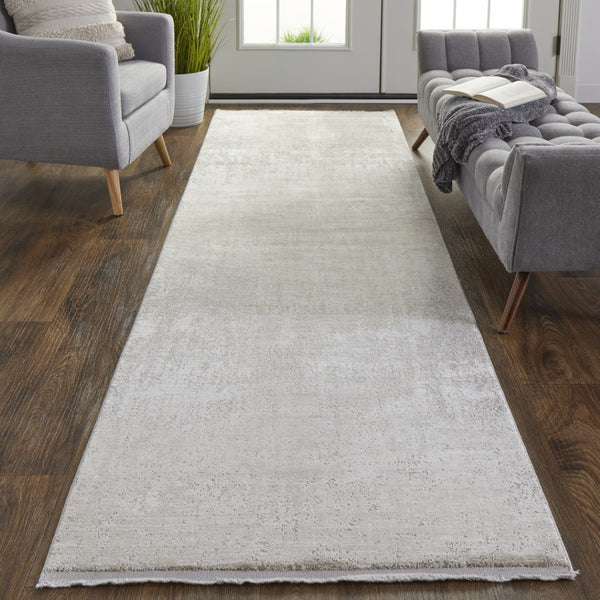 HomeRoots 3' Gold and Ivory Abstract Area Rug - Distressed Design with Decorative Fringe for Stylish Interiors 10' Runner 512121
