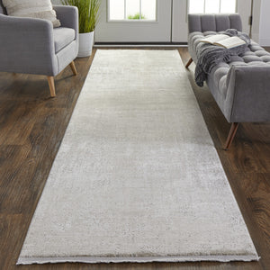 Homeroots 10' Tan And Ivory Abstract Power Loom Distressed Runner Rug With Fringe Tan,Ivory,Gray Viscose 512121