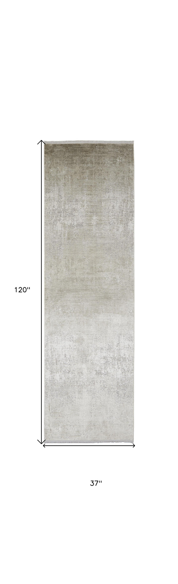 Homeroots 10' Tan And Ivory Abstract Power Loom Distressed Runner Rug With Fringe Tan,Ivory,Gray Viscose 512121