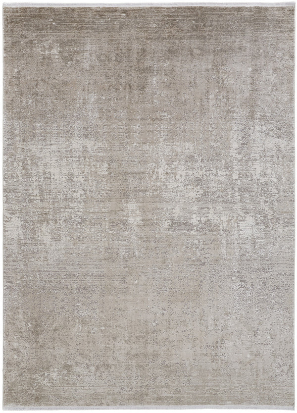 Homeroots Tan Ivory And Gray Abstract Power Loom Distressed Area Rug Tan,Ivory,Gray Viscose 512123
