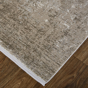 Homeroots Tan Ivory And Gray Abstract Power Loom Distressed Area Rug Tan,Ivory,Gray Viscose 512123