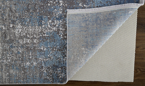 Homeroots 5' X 8' Blue Gray And Silver Abstract Power Loom Distressed Area Rug With Fringe Blue,Gray,Silver Viscose 512127