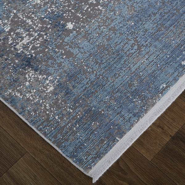 Homeroots 7' X 10' Blue And Gray Abstract Power Loom Distressed Area Rug With Fringe Blue,Gray,Silver Viscose 512128