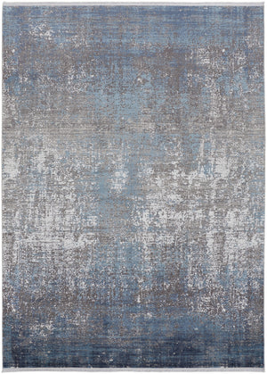 Homeroots 10' X 13' Blue Gray And Silver Abstract Power Loom Distressed Area Rug With Fringe Blue,Gray,Silver Viscose 512130