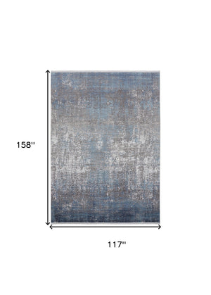 Homeroots 10' X 13' Blue Gray And Silver Abstract Power Loom Distressed Area Rug With Fringe Blue,Gray,Silver Viscose 512130