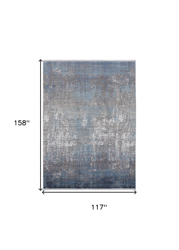 Homeroots 10' X 13' Blue Gray And Silver Abstract Power Loom Distressed Area Rug With Fringe Blue,Gray,Silver Viscose 512130