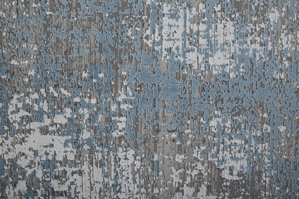 Homeroots 10' Blue And Gray Abstract Power Loom Distressed Runner Rug With Fringe Blue,Gray,Silver Viscose 512131
