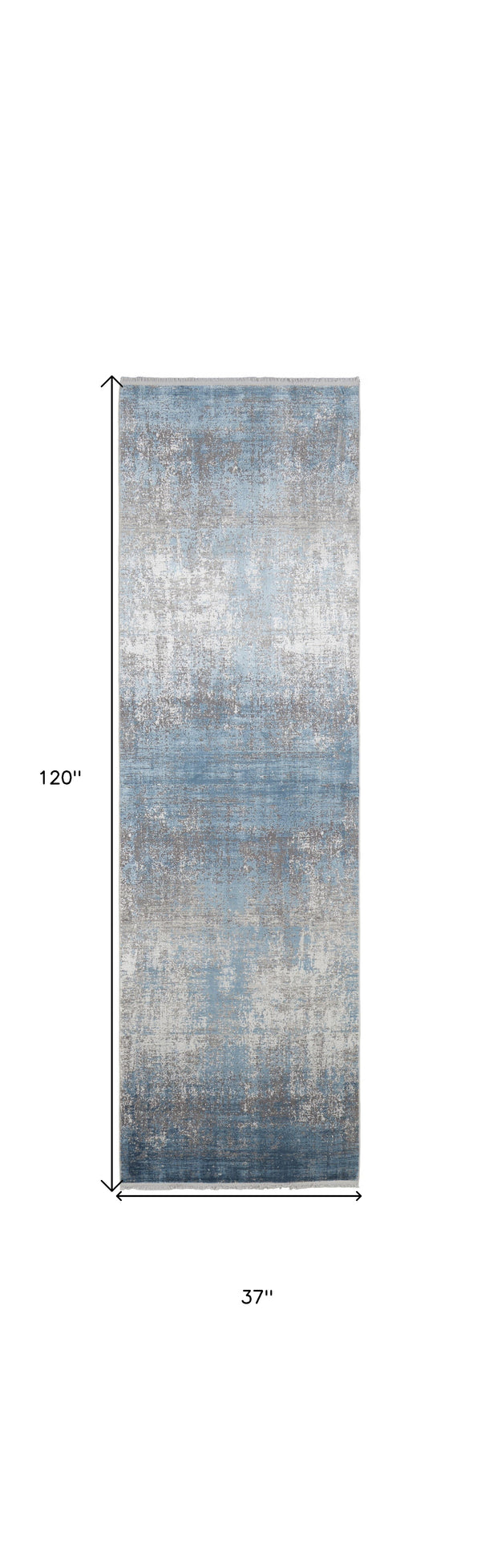 Homeroots 10' Blue And Gray Abstract Power Loom Distressed Runner Rug With Fringe Blue,Gray,Silver Viscose 512131