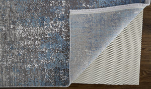Homeroots 12' X 18' Blue Gray And Silver Abstract Power Loom Distressed Area Rug Blue,Gray,Silver Viscose 512132