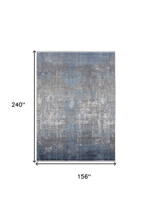 Homeroots Blue Gray And Silver Abstract Power Loom Distressed Area Rug Blue,Gray,Silver Viscose 512133