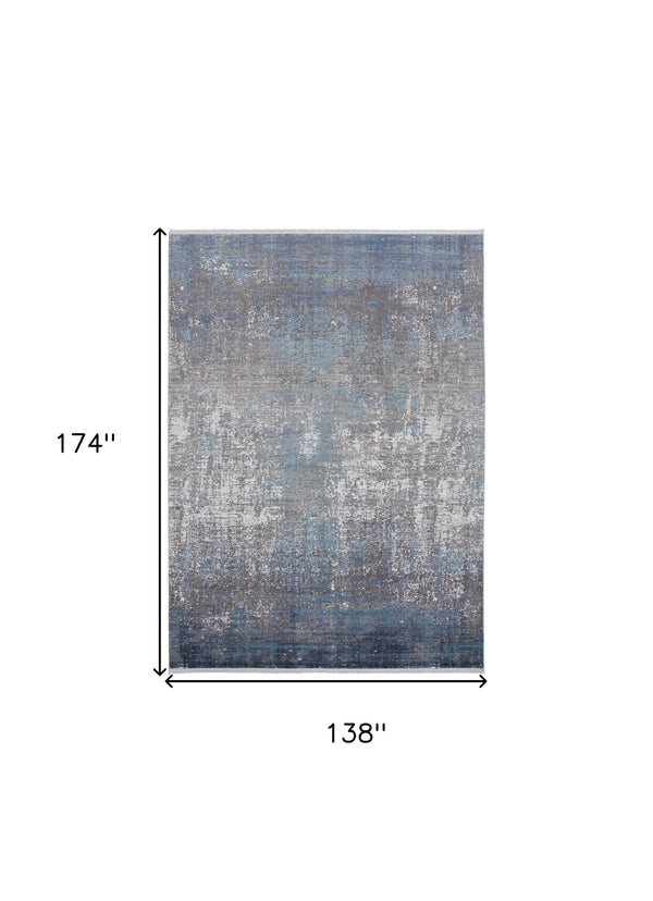 Homeroots 12' X 15' Blue Gray And Silver Abstract Power Loom Distressed Area Rug With Fringe Blue,Gray,Silver Viscose 512134